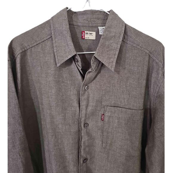 Levis Red Tab Long Sleeve Beige Chest Pocket Button-Up Shirt Medium - Picture 2 of 12
